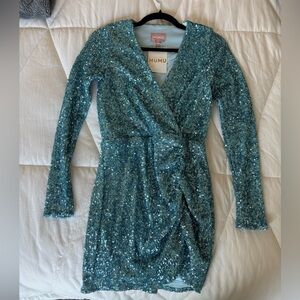 Show Me Your MuMu Teal Sequin Wrap Dress